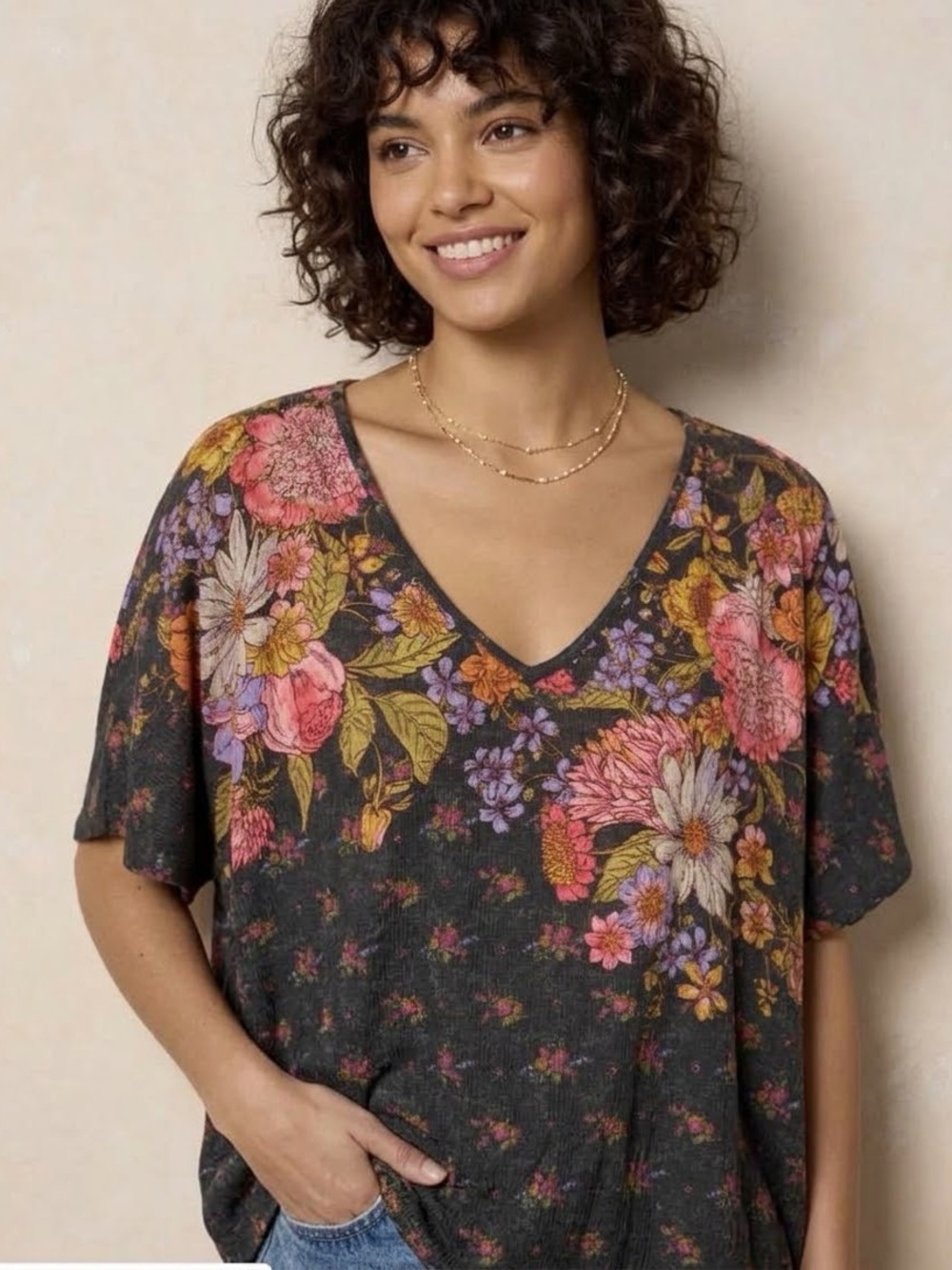 The Natural Life Easy V-Neck Top, English Garden, size M